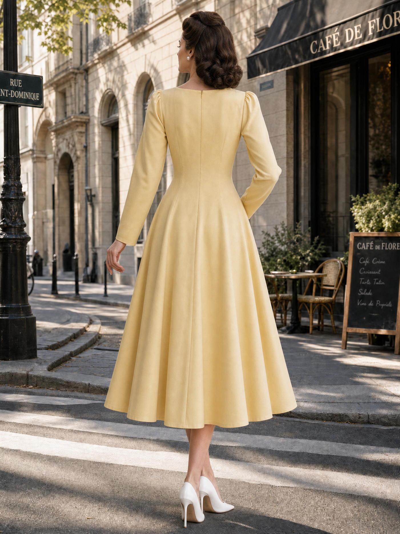 Vintage Bow Collar Umbrella Midi Dress