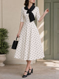 Vintage Polka Dot Unique Collar Midi Dress