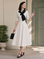 Vintage Polka Dot Unique Collar Midi Dress