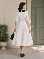 Vintage Polka Dot Unique Collar Midi Dress