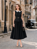 Vintage Black Lace-Collar Sleeveless Two-Piece Set