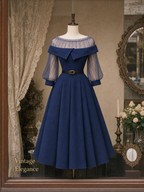 Vintage Mesh Splicing Beaded Embellishment Midi Dress