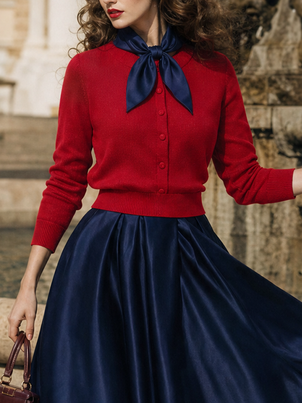 Vintage Slim-Waist Cropped Knit Cardigan