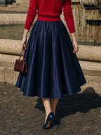 Vintage Shiny Elastic Waist Hip-Covering Slimming Full Midi Skirt