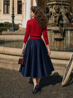 Vintage Shiny Elastic Waist Hip-Covering Slimming Full Midi Skirt