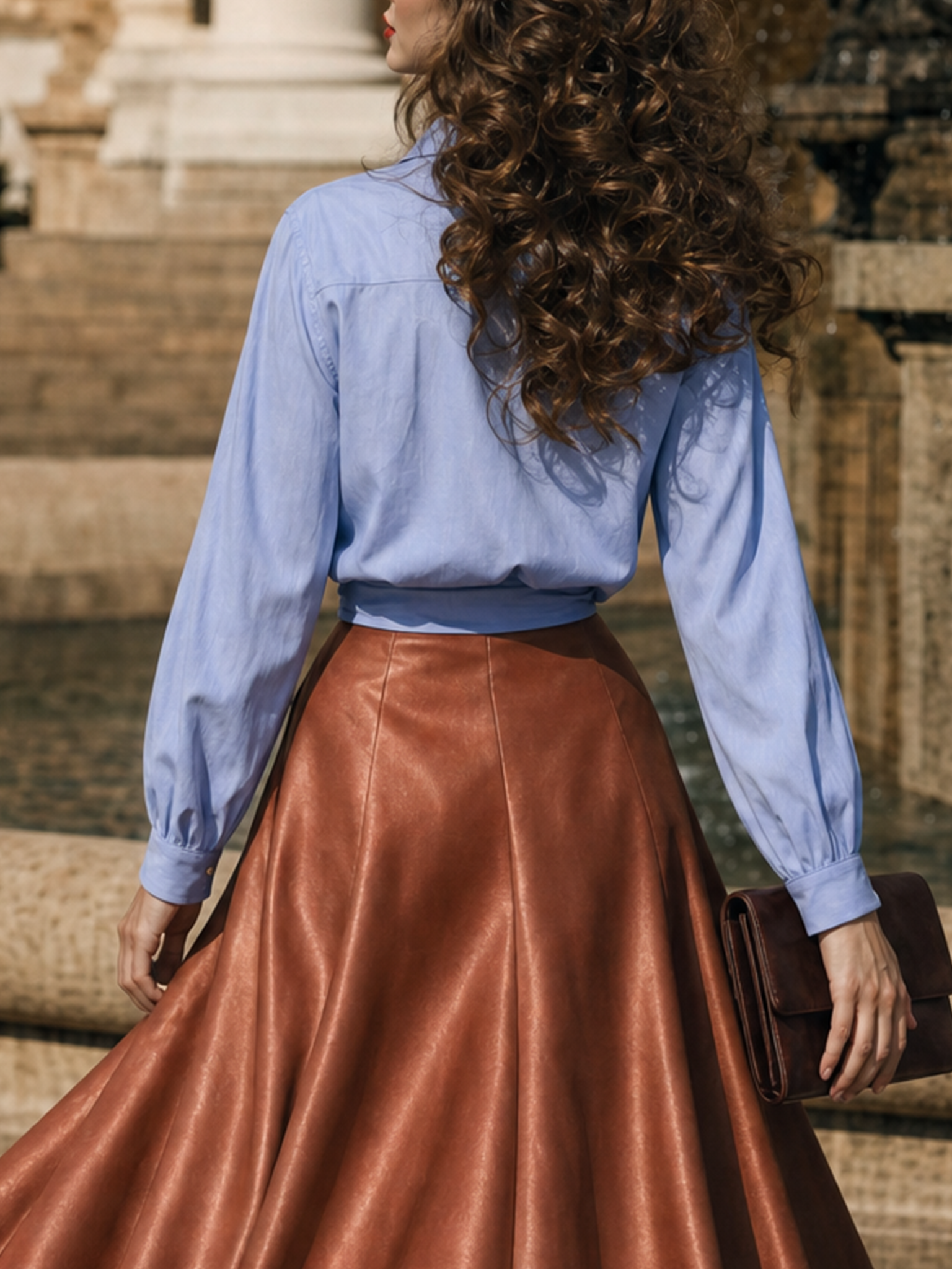 Vintage V-Neck Tie Waist Cropped Long Sleeve Blouse