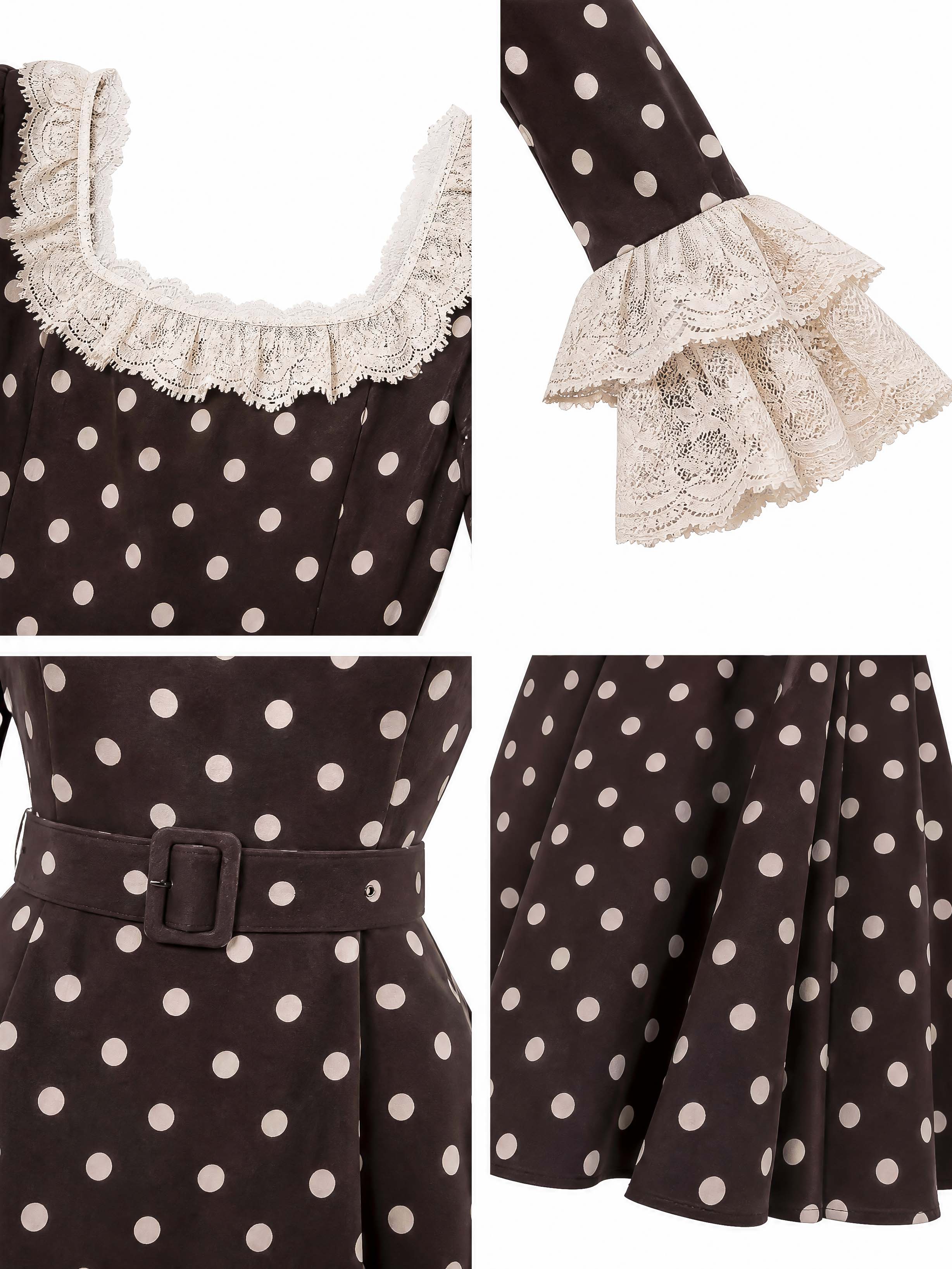 Vintage Lace Trim Polka Dot Midi Dress