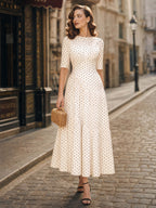 Vintage Polka Dot Tiered Maxi Dress
