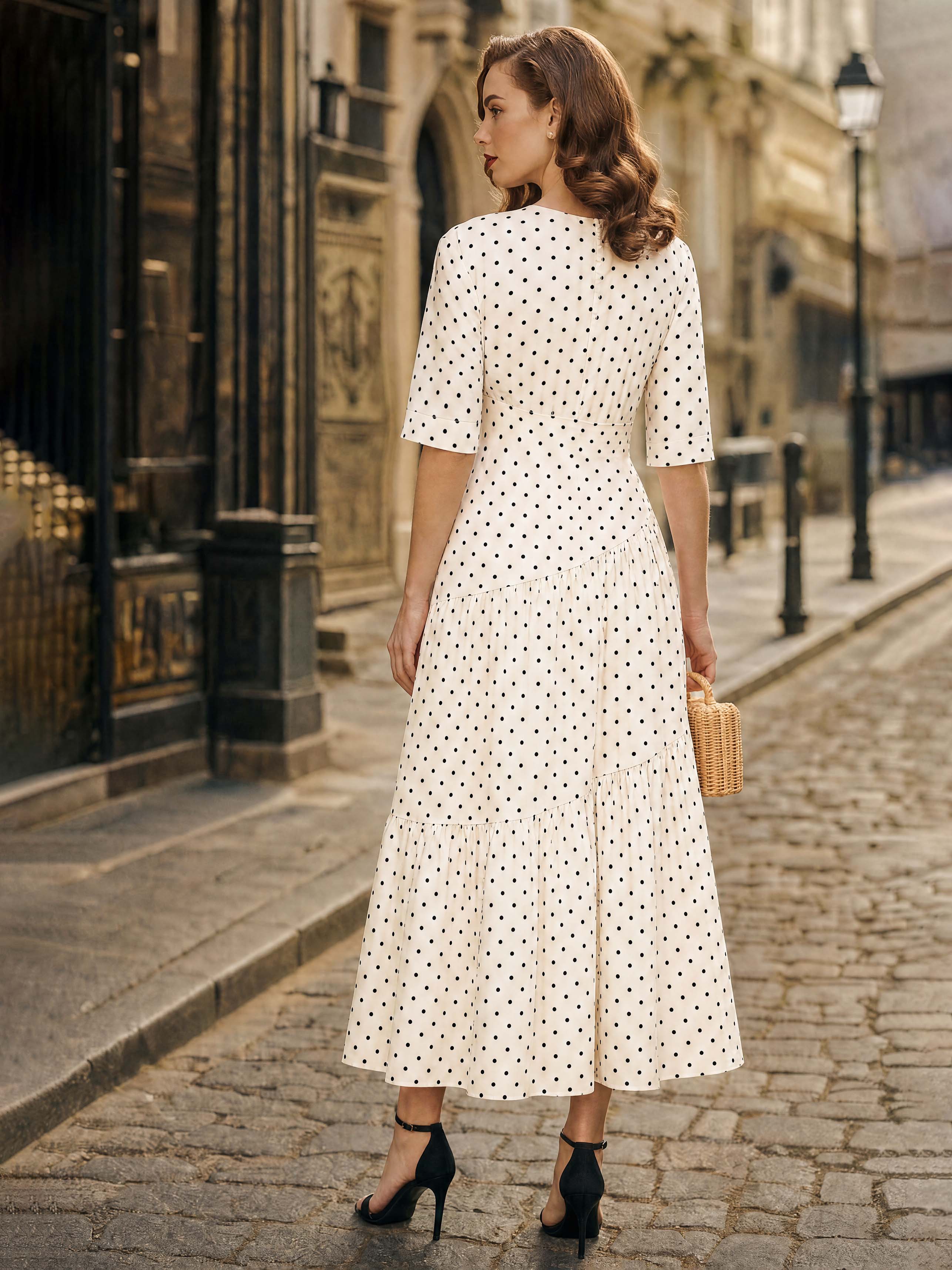 Vintage Polka Dot Tiered Maxi Dress