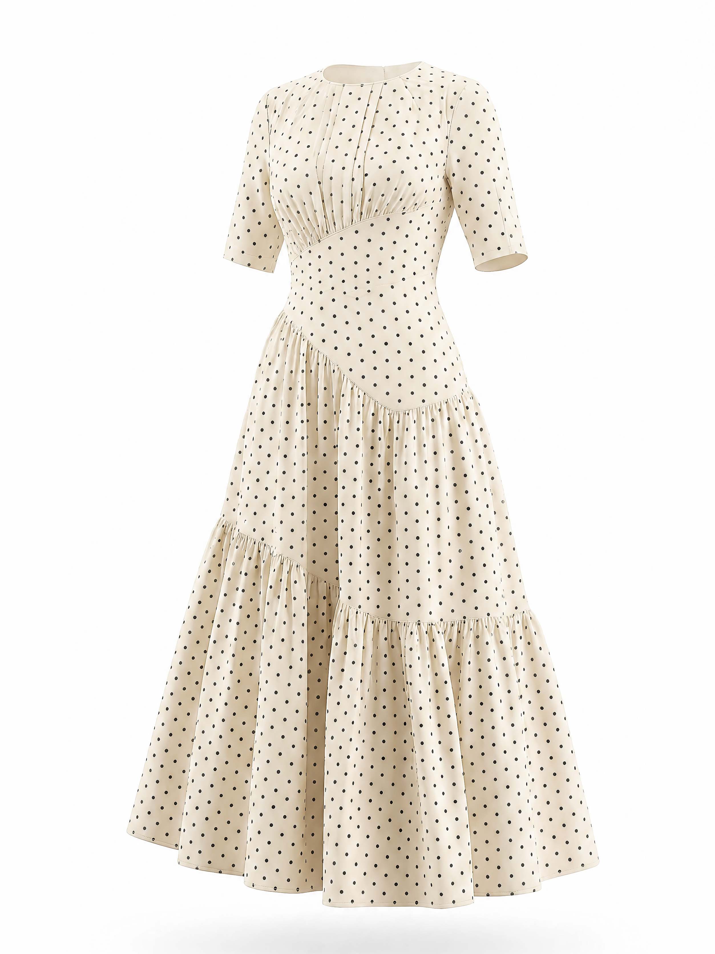 Vintage Polka Dot Tiered Maxi Dress