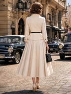 Vintage  Blazer & Swing Midi Skirt Two Piece Set