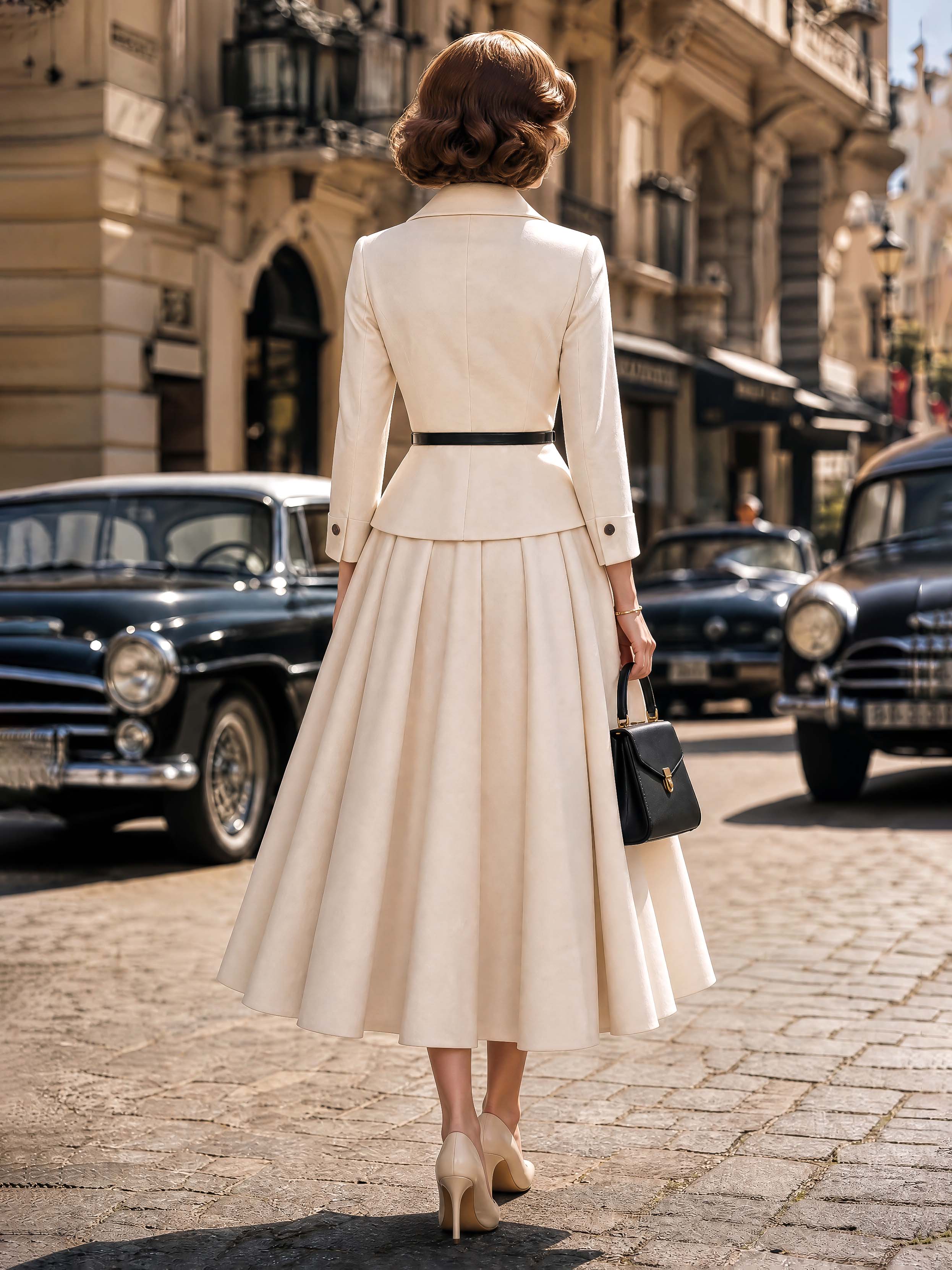 Vintage  Blazer & Swing Midi Skirt Two Piece Set