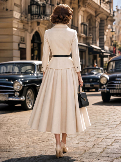 Vintage  Blazer & Swing Midi Skirt Two Piece Set