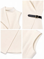 Vintage Belted Lapel Sleeveless Top