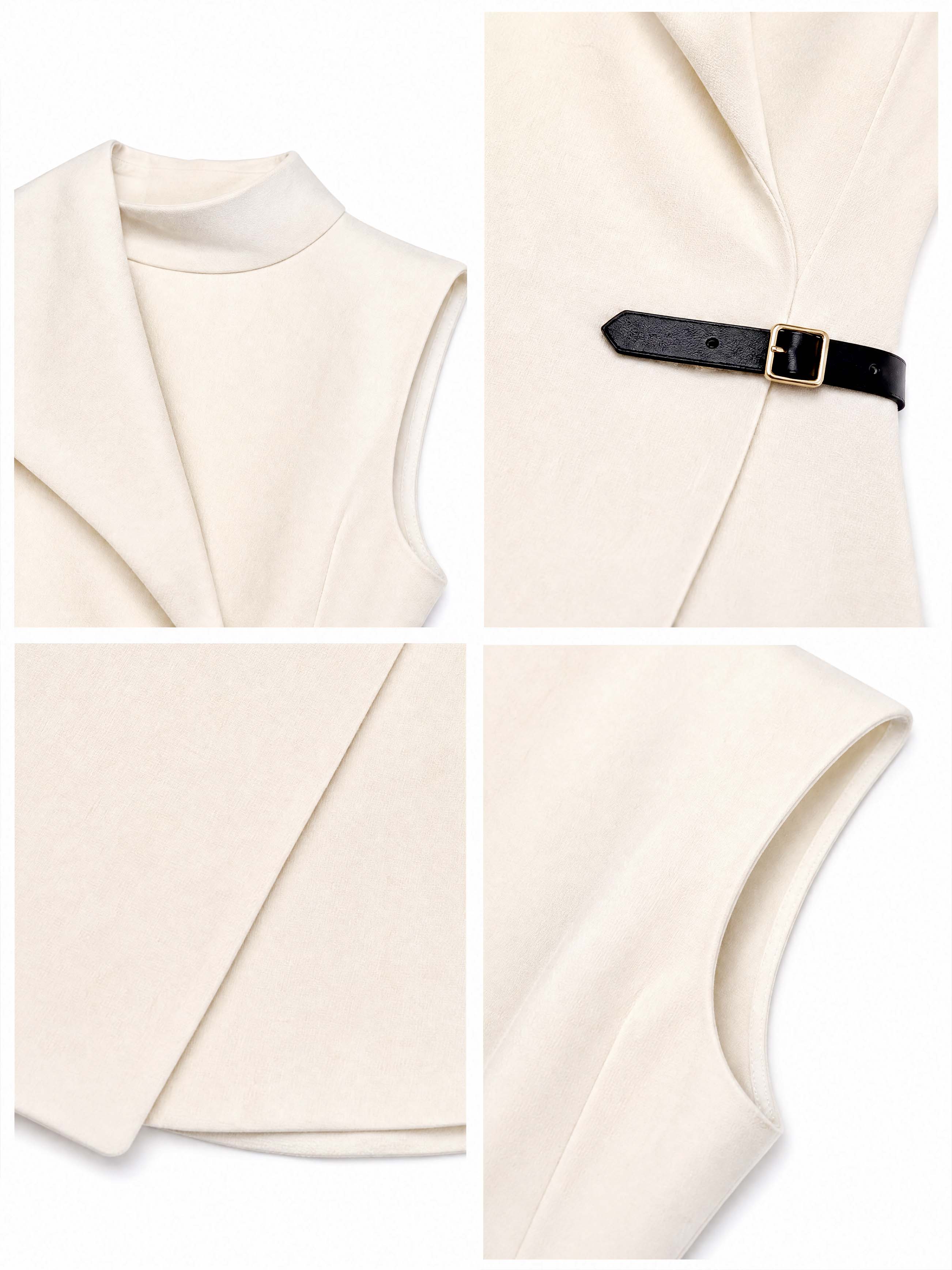 Vintage Belted Lapel Sleeveless Top