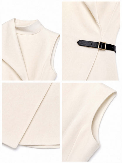 Vintage Belted Lapel Sleeveless Top