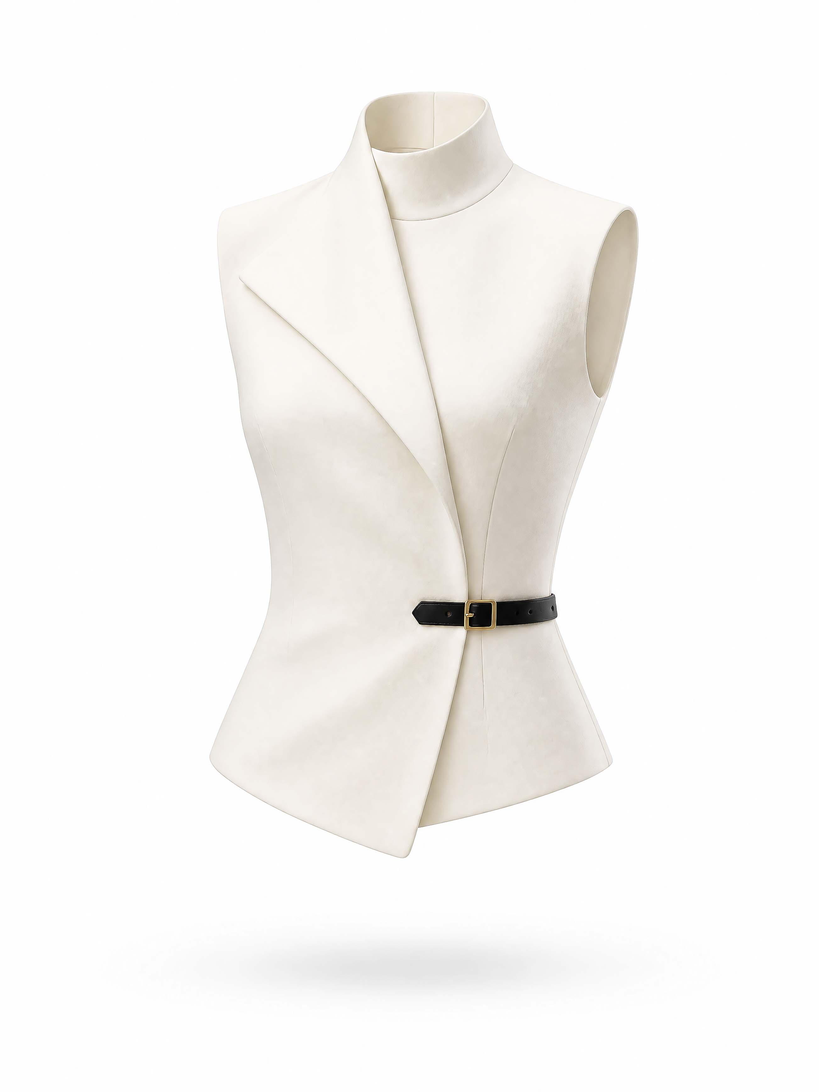 Vintage Belted Lapel Sleeveless Top
