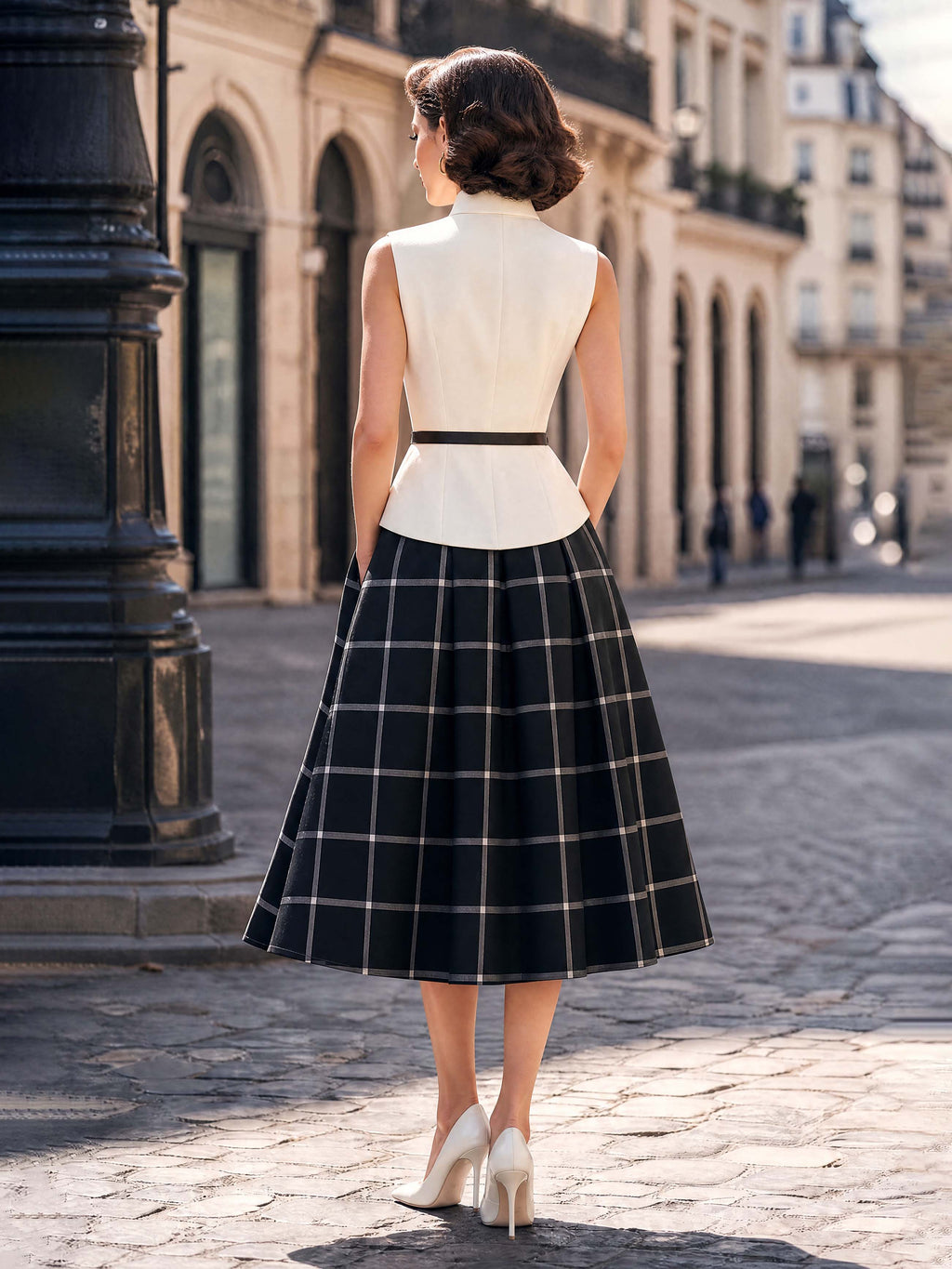 Vintage Plaid Swing Midi Skirt