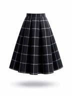 Vintage Plaid Swing Midi Skirt