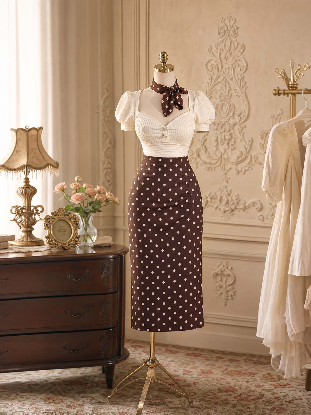 Vintage Polka Dot Midi Skirt