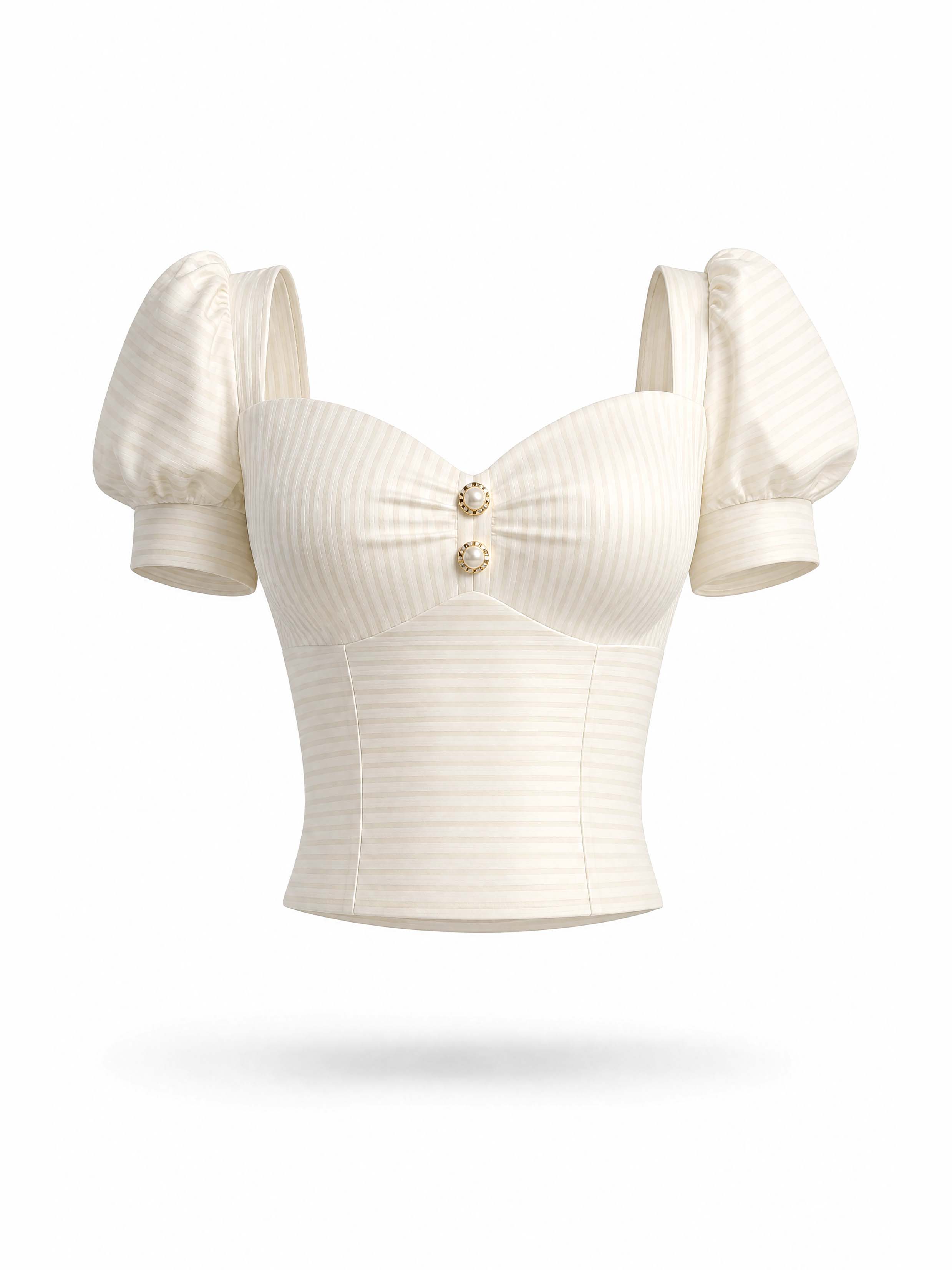 Vintage Striped Puff Sleeve Crop Top