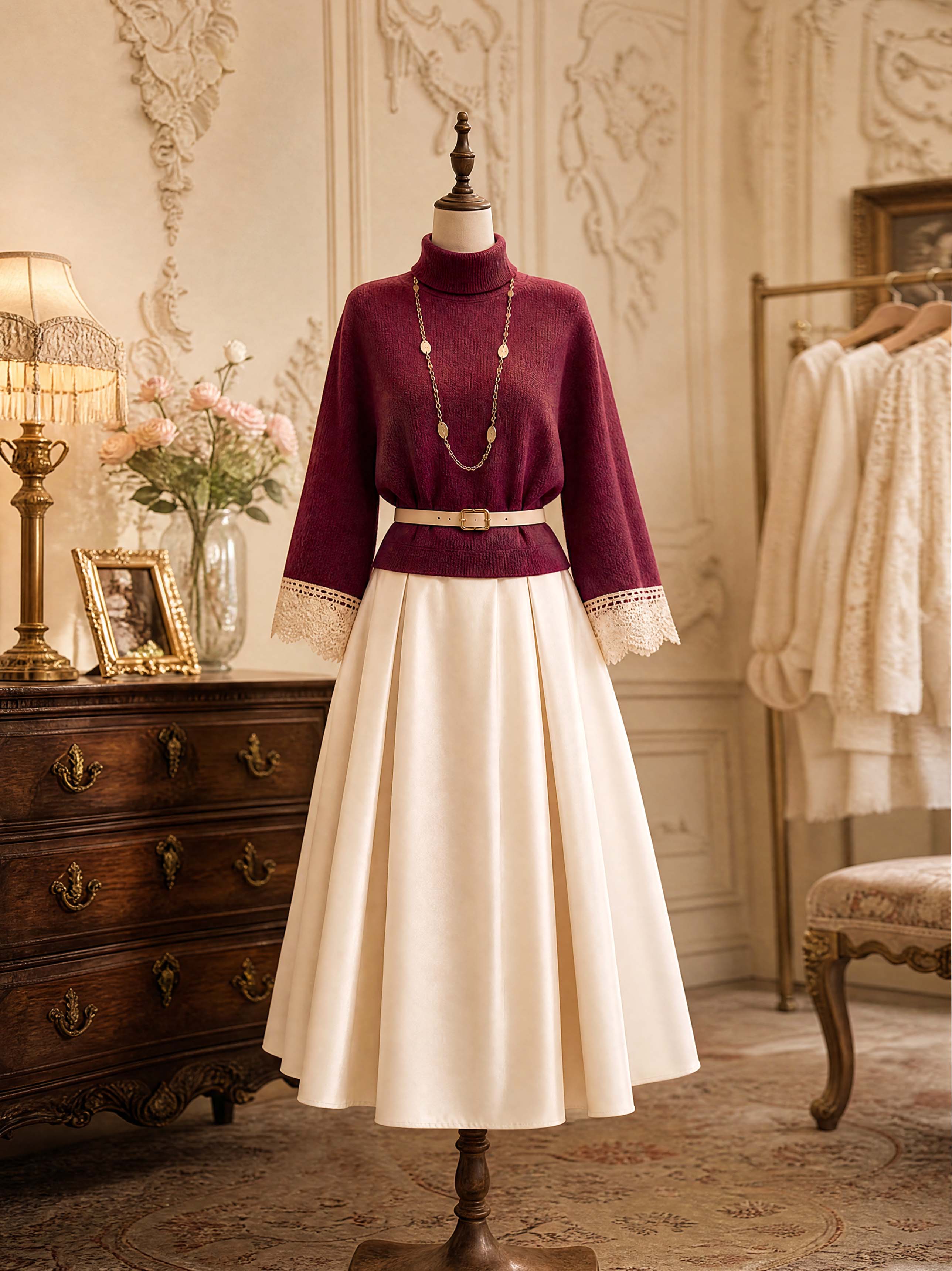 Vintage Lace Sleeve Knit Top