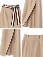 Elegant Khaki Slit Midi Pencil Skirt
