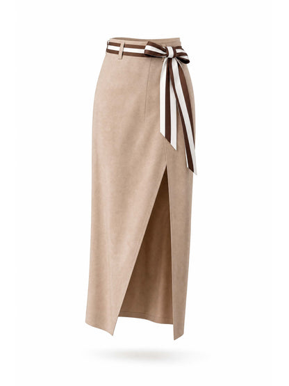 Elegant Khaki Slit Midi Pencil Skirt