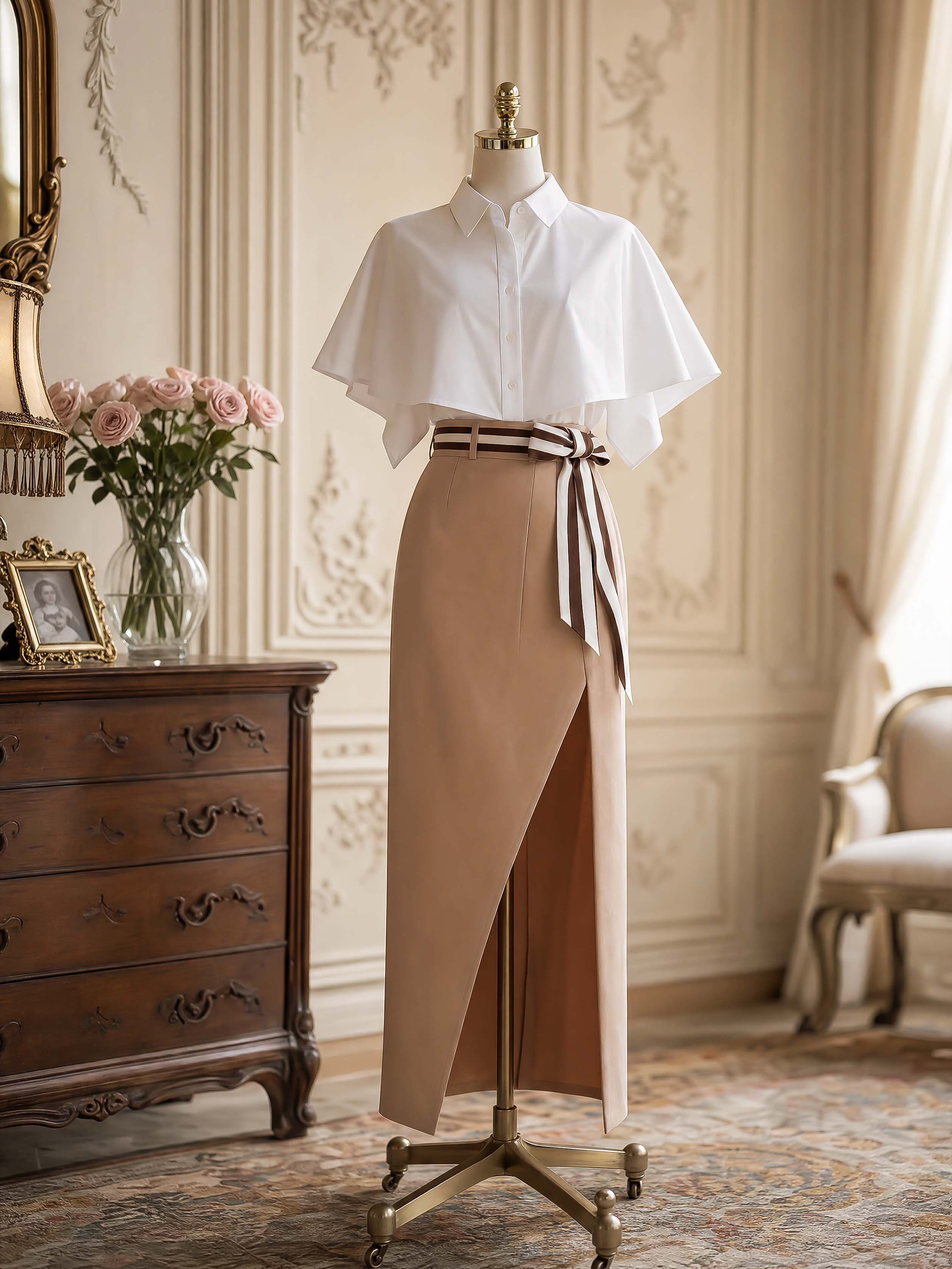 Elegant White Cape Collared Shirt