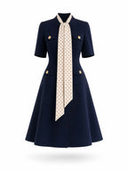 Vintage Tie Neck A-line Midi Dress