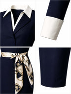 Vintage Lapel Belted Bodycon Midi Dress