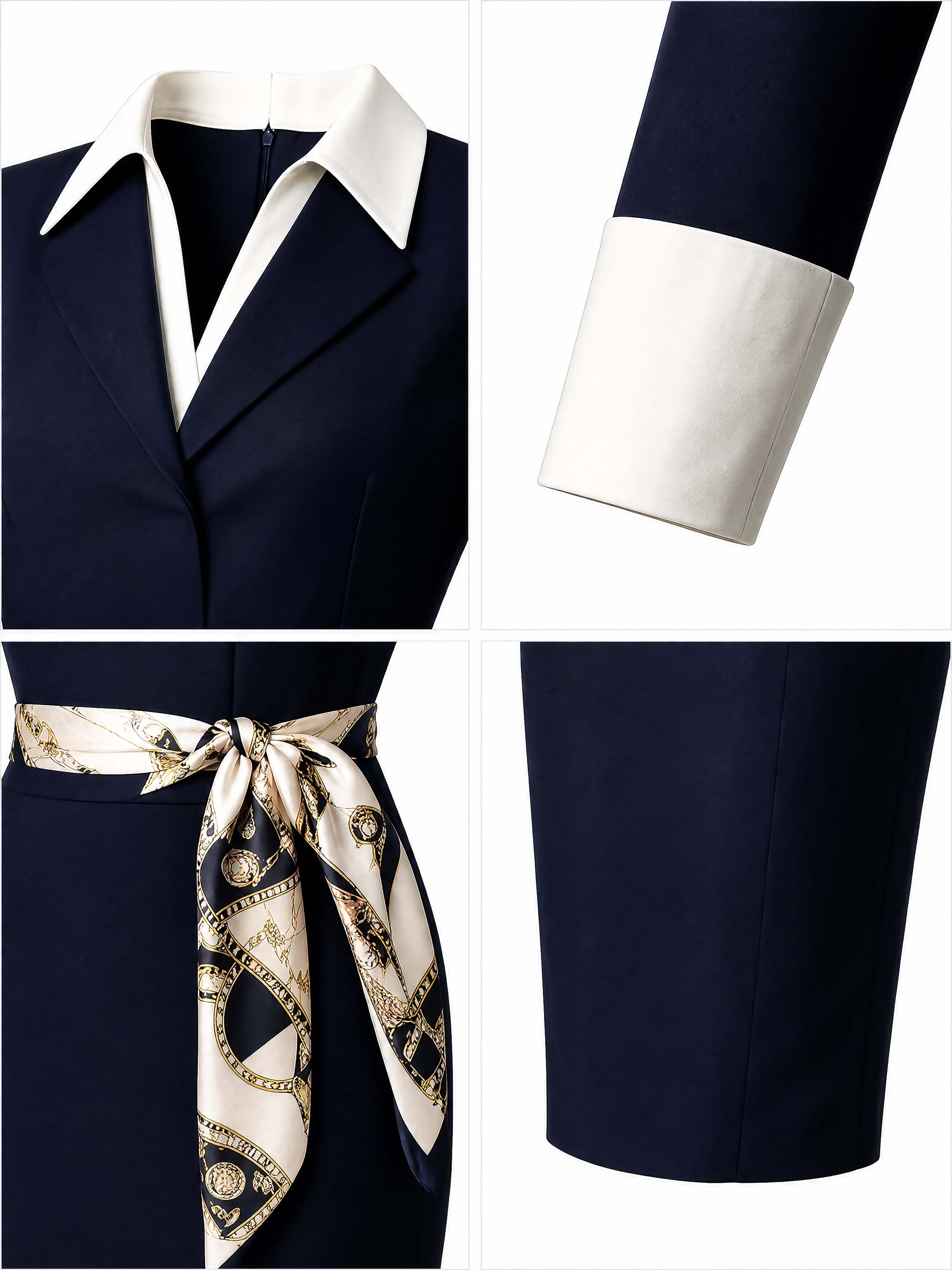 Vintage Lapel Belted Bodycon Midi Dress
