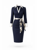 Vintage Lapel Belted Bodycon Midi Dress