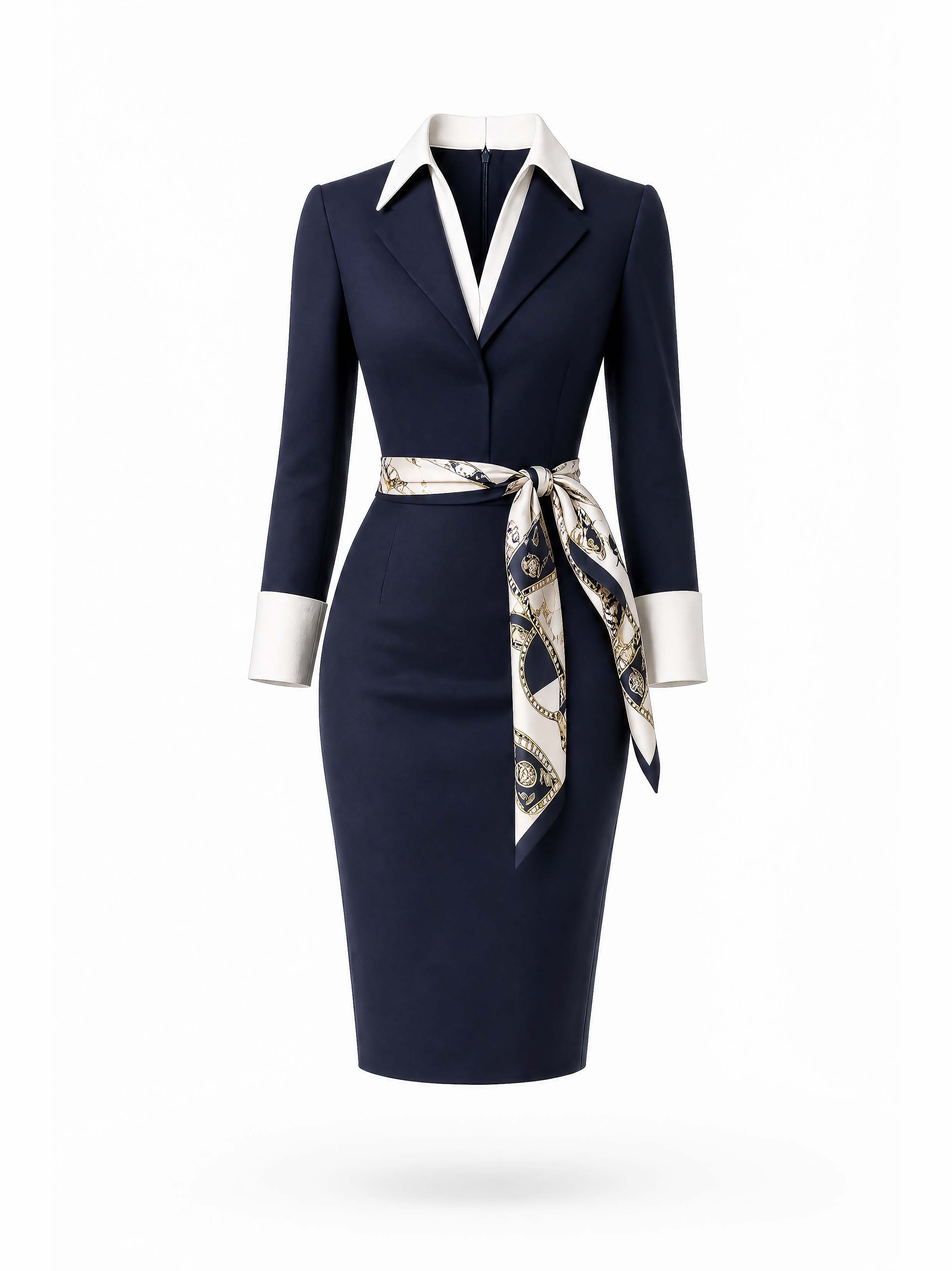 Vintage Lapel Belted Bodycon Midi Dress