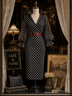 Vintage V-neck Polka Dot Print Midi Dress