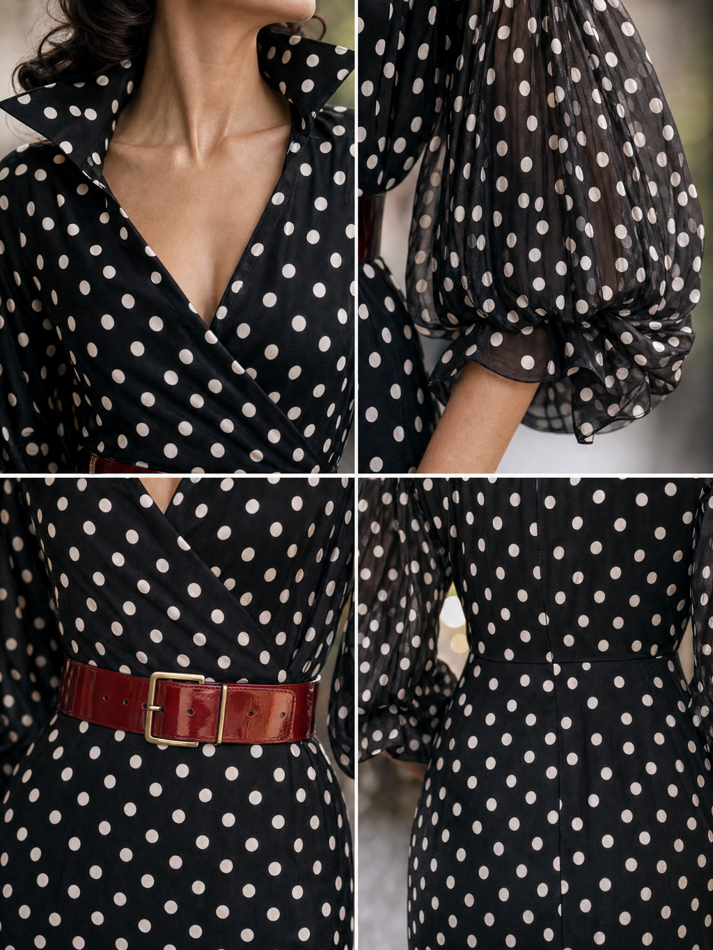 Vintage V-neck Polka Dot Print Midi Dress