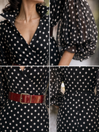 Vintage V-neck Polka Dot Print Midi Dress