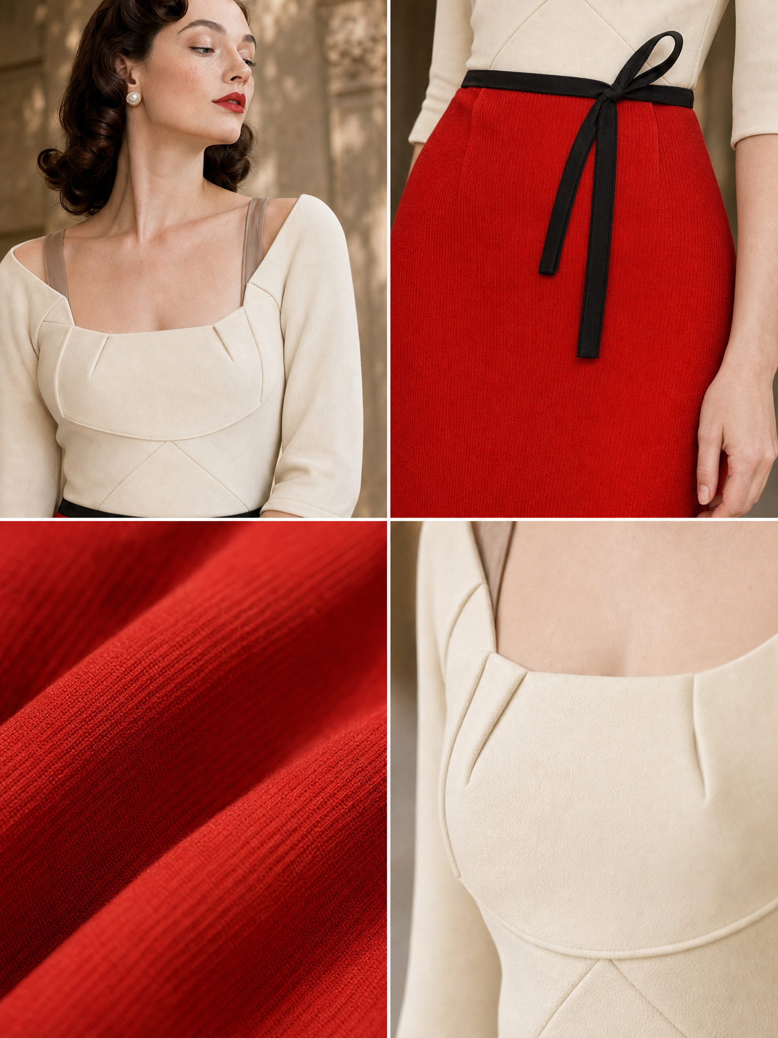 Vintage Color-blocked Bodycon Midi Dress