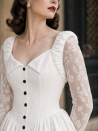 Vintage Waist-cinched Lace Spliced Maxi Dress