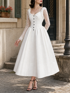 Vintage Waist-cinched Lace Spliced Maxi Dress