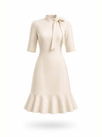 Vintage Bow Tie Neck Mermaid Midi Dress