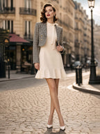 Vintage Houndstooth Cropped Blazer Jacket