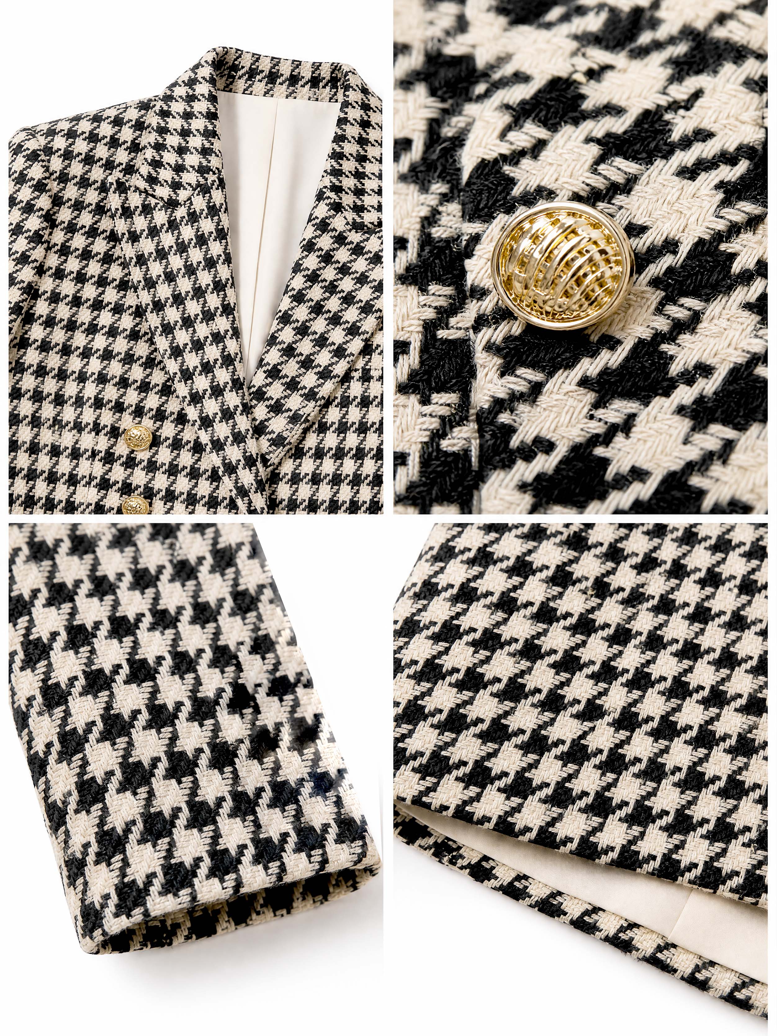 Vintage Houndstooth Cropped Blazer Jacket