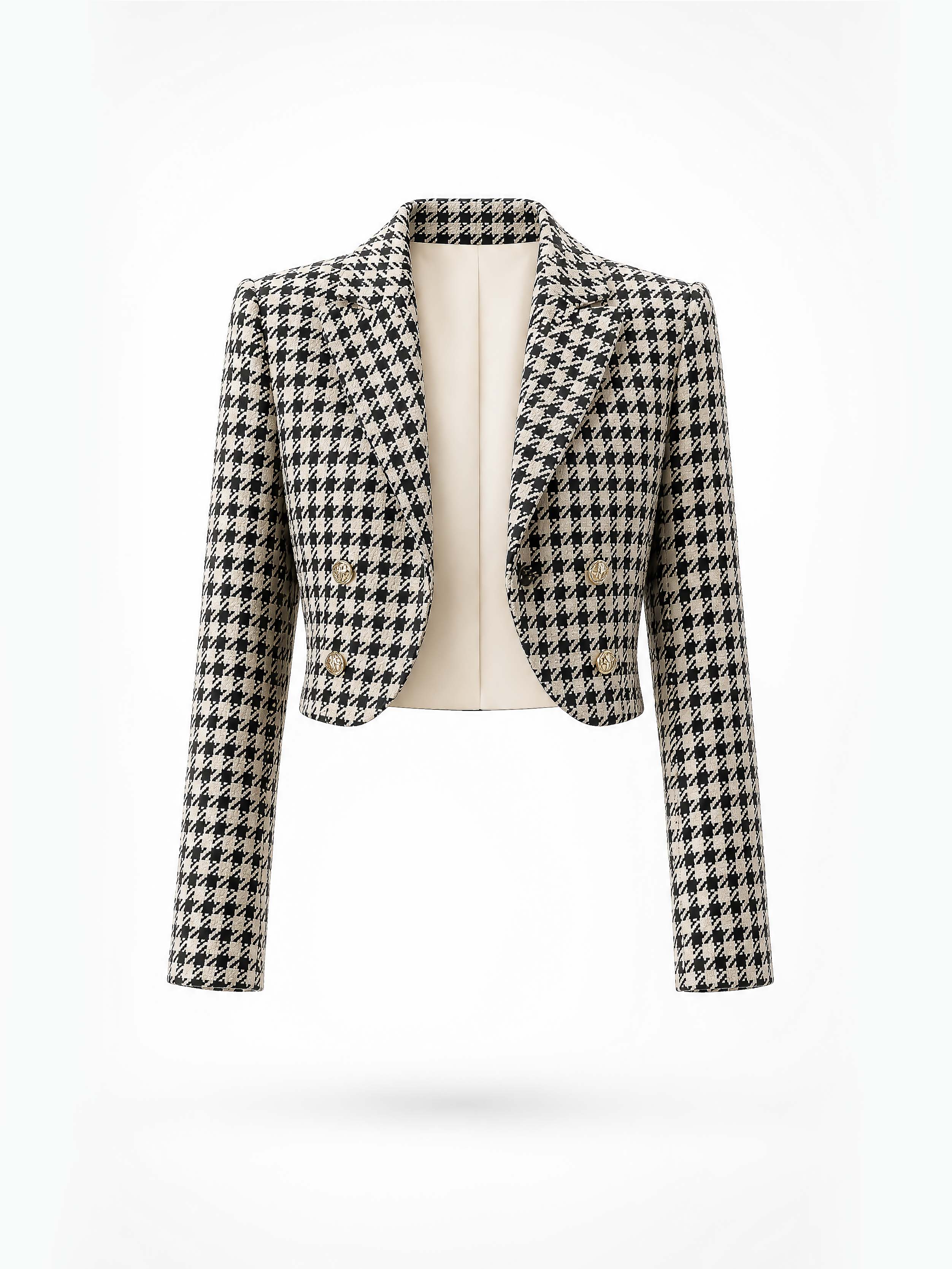 Vintage Houndstooth Cropped Blazer Jacket