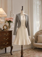 Vintage Houndstooth Cropped Blazer Jacket