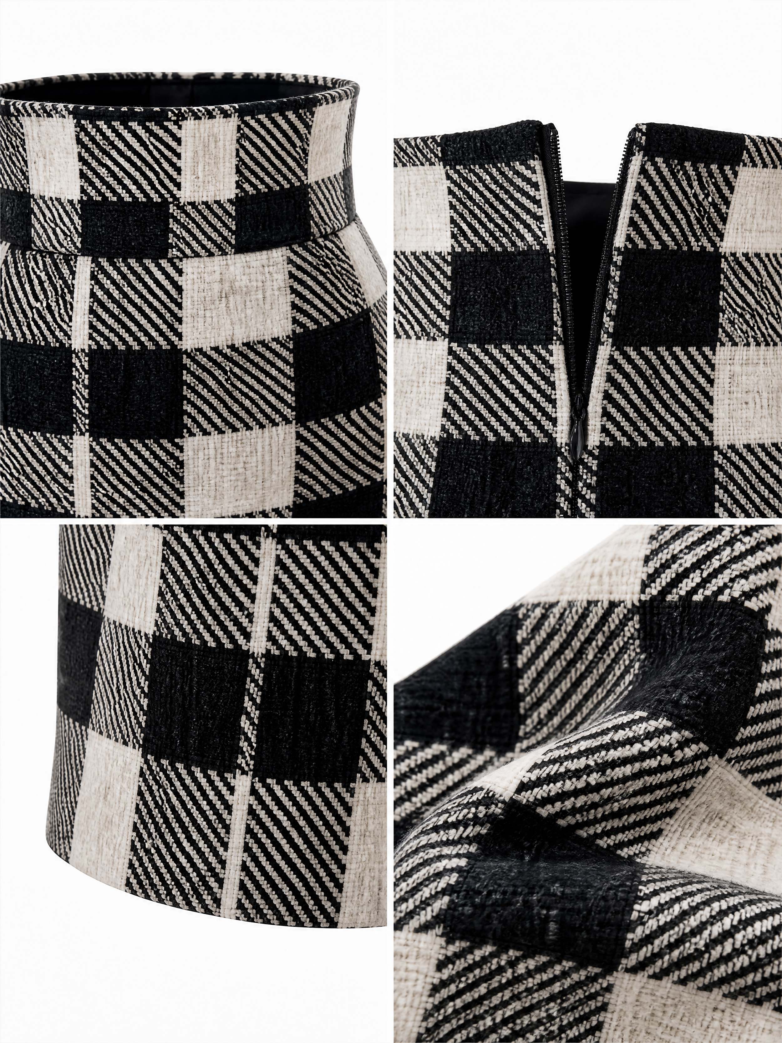 Vintage Check High Waist Pencil Midi Skirt