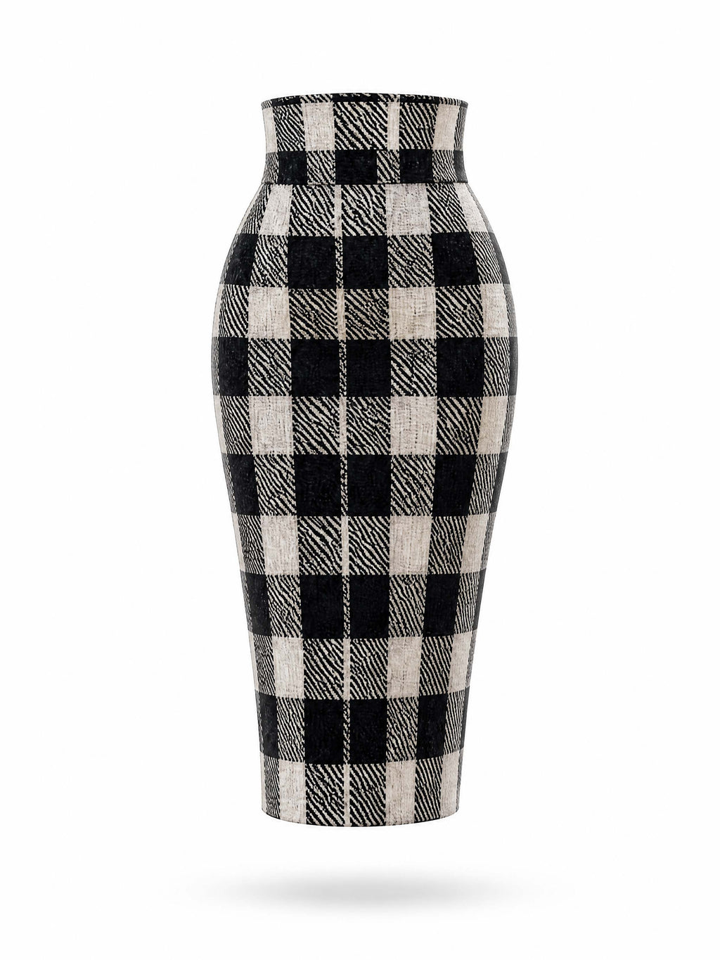Vintage Check High Waist Pencil Midi Skirt