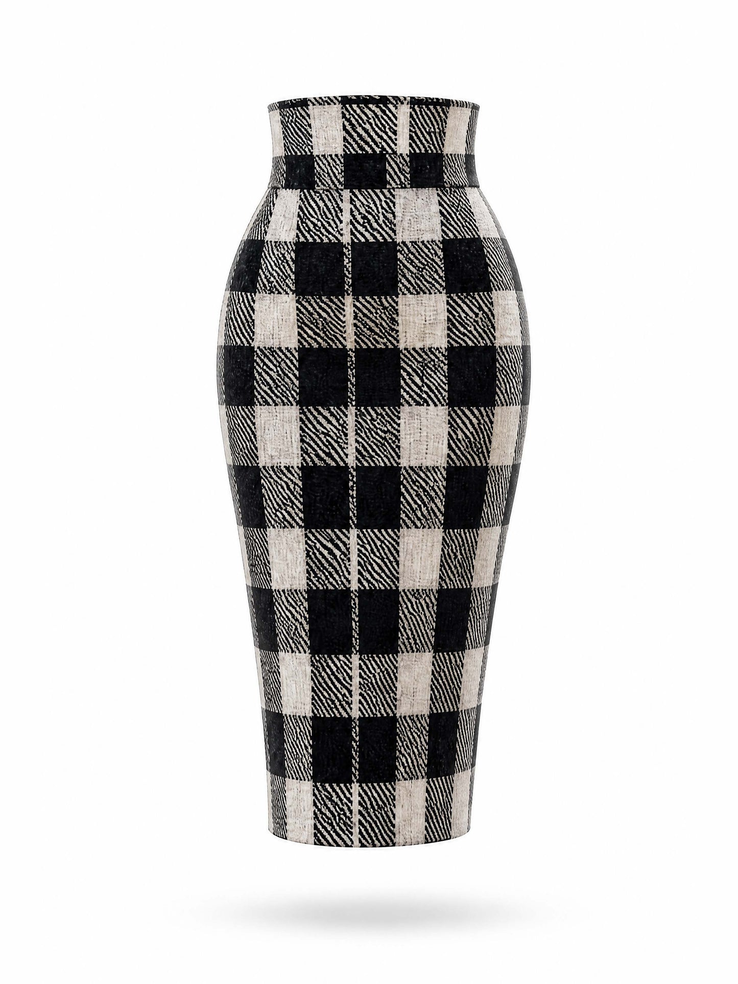 Vintage Check High Waist Pencil Midi Skirt