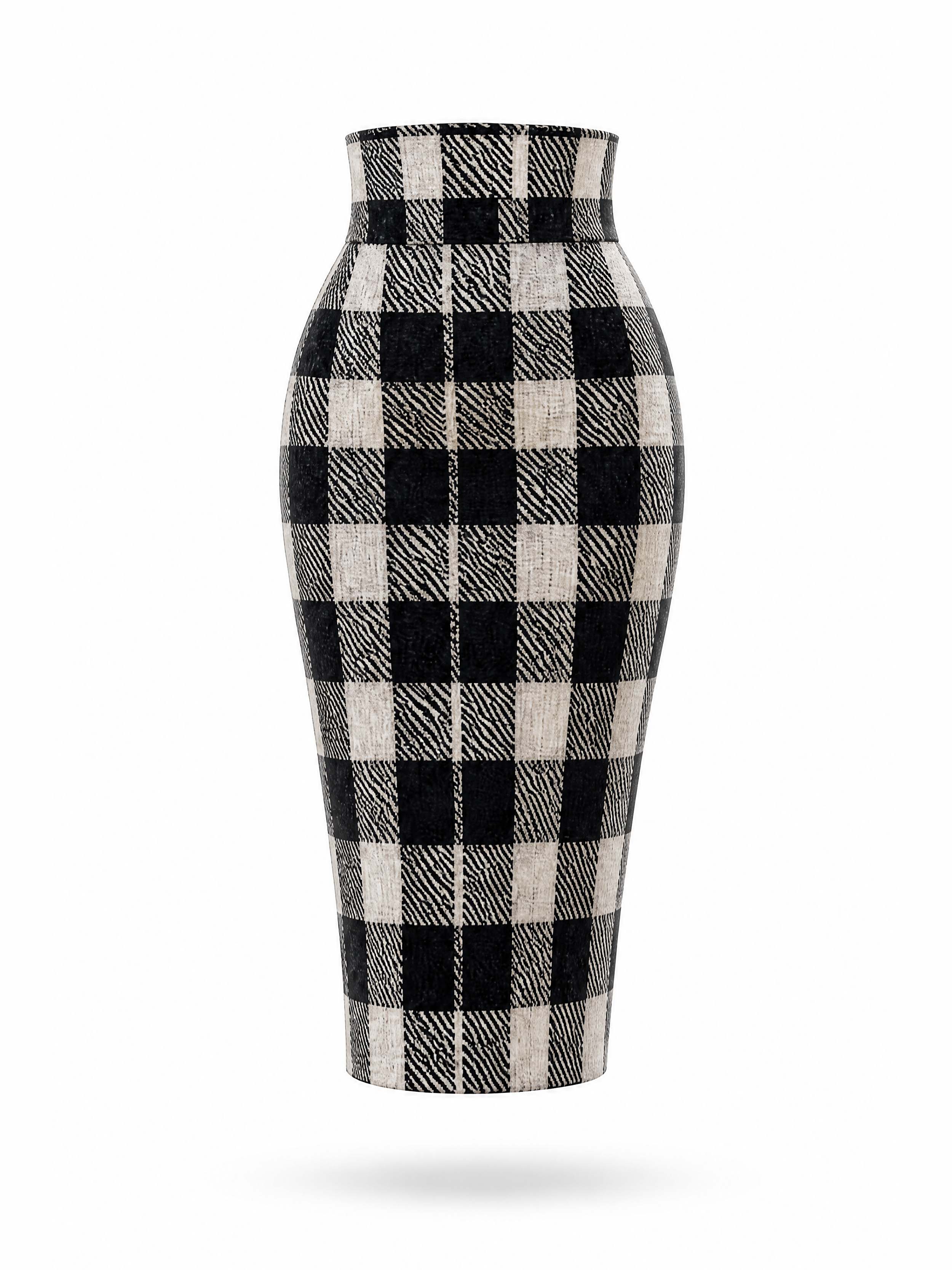 Vintage Check High Waist Pencil Midi Skirt