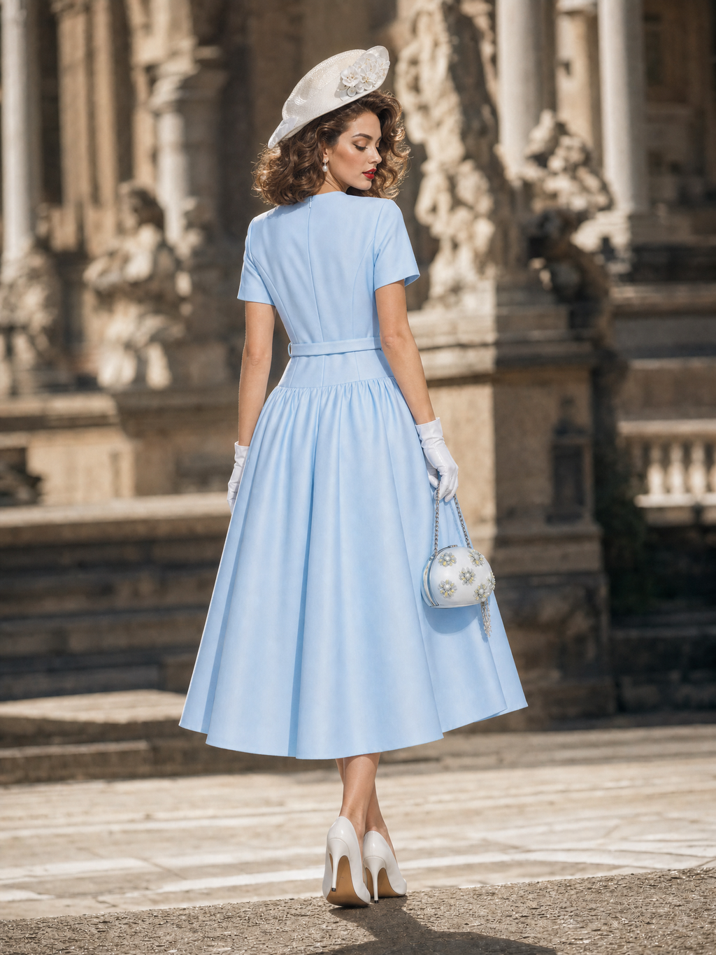 Vintage Double Breasted Satin Swing Midi Dress